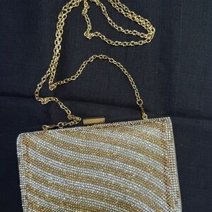 Vintage Gold and Silver Crystal Rhinestone Chain Clutch